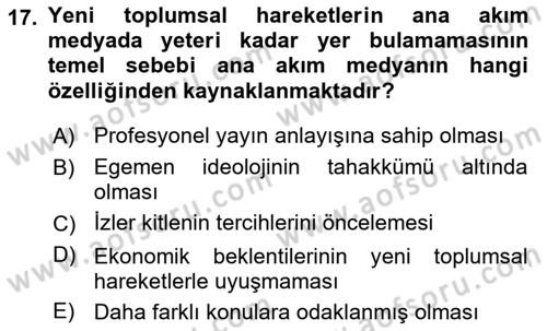 Yeni Toplumsal Hareketler Dersi 2022 - 2023 Yılı Yaz Okulu Sınav Soruları 17. Soru