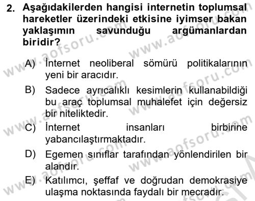 Yeni Toplumsal Hareketler Dersi 2022 - 2023 Yılı Yaz Okulu Sınav Soruları 2. Soru