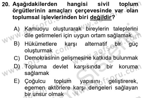 Yeni Toplumsal Hareketler Dersi 2022 - 2023 Yılı Yaz Okulu Sınav Soruları 20. Soru