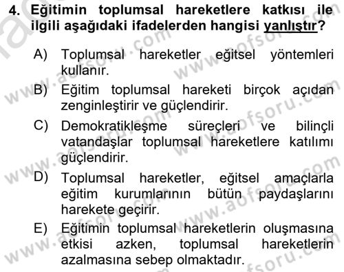 Yeni Toplumsal Hareketler Dersi 2022 - 2023 Yılı Yaz Okulu Sınav Soruları 4. Soru