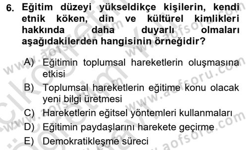 Yeni Toplumsal Hareketler Dersi 2022 - 2023 Yılı Yaz Okulu Sınav Soruları 6. Soru