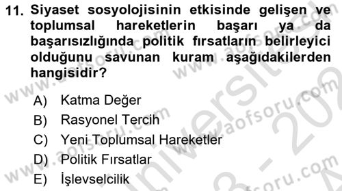 Yeni Toplumsal Hareketler Dersi Ara Sınavı Deneme Sınav Soruları 11. Soru