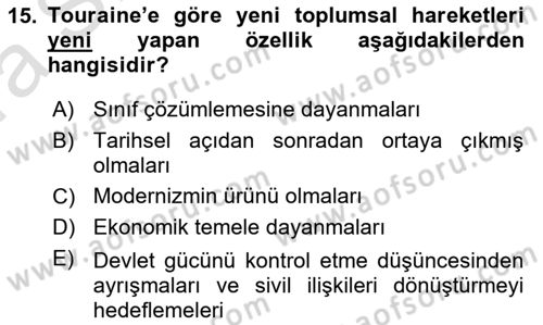 Yeni Toplumsal Hareketler Dersi 2023 - 2024 Yılı (Vize) Ara Sınav Soruları 15. Soru