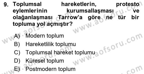 Yeni Toplumsal Hareketler Dersi 2023 - 2024 Yılı (Vize) Ara Sınav Soruları 9. Soru