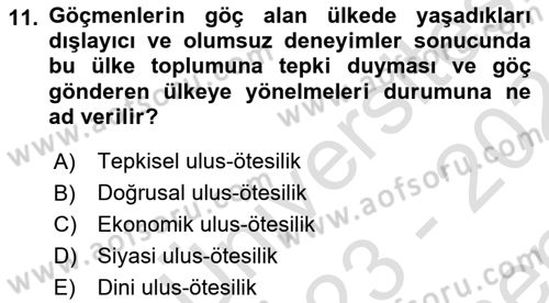 Yeni Toplumsal Hareketler Dersi 2023 - 2024 Yılı (Final) Dönem Sonu Sınav Soruları 11. Soru
