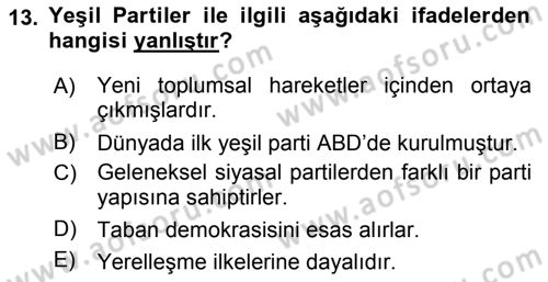 Yeni Toplumsal Hareketler Dersi 2023 - 2024 Yılı (Final) Dönem Sonu Sınav Soruları 13. Soru