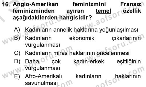 Yeni Toplumsal Hareketler Dersi 2023 - 2024 Yılı (Final) Dönem Sonu Sınav Soruları 16. Soru