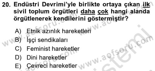 Yeni Toplumsal Hareketler Dersi 2023 - 2024 Yılı (Final) Dönem Sonu Sınav Soruları 20. Soru
