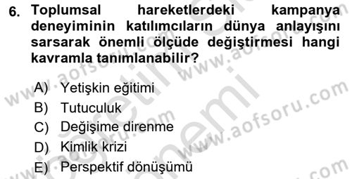 Yeni Toplumsal Hareketler Dersi 2023 - 2024 Yılı (Final) Dönem Sonu Sınav Soruları 6. Soru
