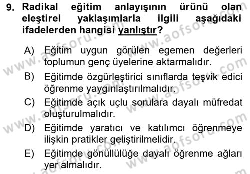 Yeni Toplumsal Hareketler Dersi 2023 - 2024 Yılı (Final) Dönem Sonu Sınav Soruları 9. Soru