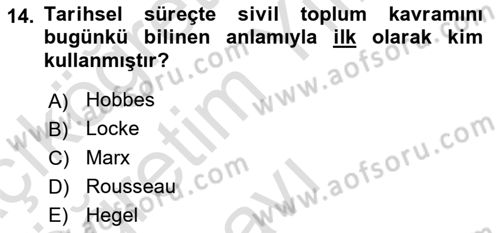 Yeni Toplumsal Hareketler Dersi 2023 - 2024 Yılı Yaz Okulu Sınav Soruları 14. Soru