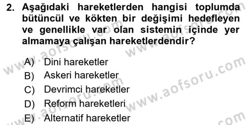 Yeni Toplumsal Hareketler Dersi 2023 - 2024 Yılı Yaz Okulu Sınav Soruları 2. Soru