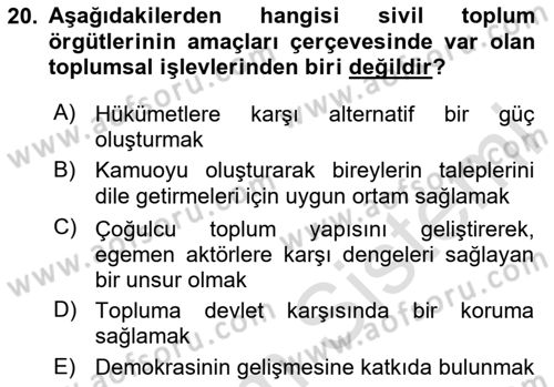 Yeni Toplumsal Hareketler Dersi 2023 - 2024 Yılı Yaz Okulu Sınav Soruları 20. Soru