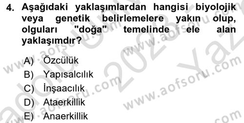 Yeni Toplumsal Hareketler Dersi 2023 - 2024 Yılı Yaz Okulu Sınav Soruları 4. Soru