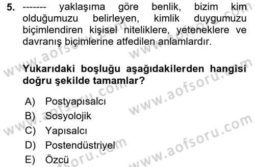 Yeni Toplumsal Hareketler Dersi 2023 - 2024 Yılı Yaz Okulu Sınav Soruları 5. Soru