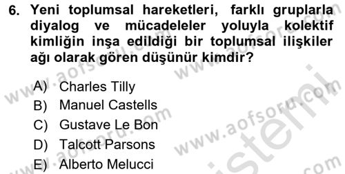 Yeni Toplumsal Hareketler Dersi 2023 - 2024 Yılı Yaz Okulu Sınav Soruları 6. Soru