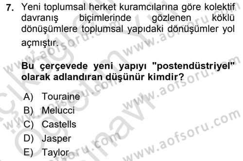 Yeni Toplumsal Hareketler Dersi 2023 - 2024 Yılı Yaz Okulu Sınav Soruları 7. Soru