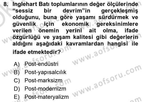 Yeni Toplumsal Hareketler Dersi 2023 - 2024 Yılı Yaz Okulu Sınav Soruları 8. Soru