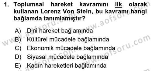 Yeni Toplumsal Hareketler Dersi 2024 - 2025 Yılı (Vize) Ara Sınav Soruları 1. Soru