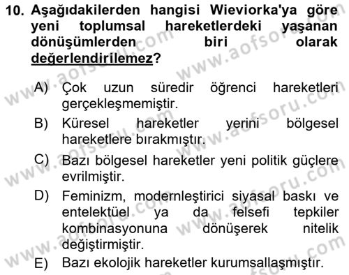 Yeni Toplumsal Hareketler Dersi 2024 - 2025 Yılı (Vize) Ara Sınav Soruları 10. Soru