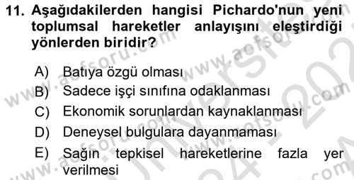 Yeni Toplumsal Hareketler Dersi 2024 - 2025 Yılı (Vize) Ara Sınav Soruları 11. Soru