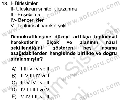 Yeni Toplumsal Hareketler Dersi 2024 - 2025 Yılı (Vize) Ara Sınav Soruları 13. Soru