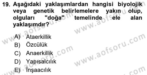 Yeni Toplumsal Hareketler Dersi 2024 - 2025 Yılı (Vize) Ara Sınav Soruları 19. Soru