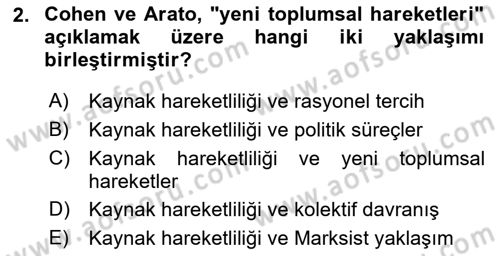 Yeni Toplumsal Hareketler Dersi 2024 - 2025 Yılı (Vize) Ara Sınav Soruları 2. Soru