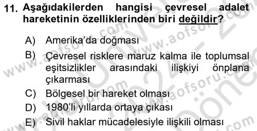 Yeni Toplumsal Hareketler Dersi 2024 - 2025 Yılı (Final) Dönem Sonu Sınav Soruları 11. Soru