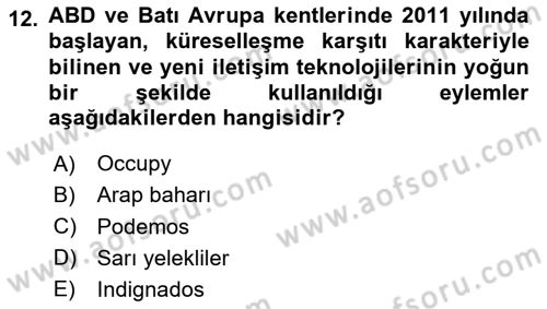 Yeni Toplumsal Hareketler Dersi 2024 - 2025 Yılı (Final) Dönem Sonu Sınav Soruları 12. Soru