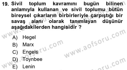 Yeni Toplumsal Hareketler Dersi 2024 - 2025 Yılı (Final) Dönem Sonu Sınav Soruları 19. Soru