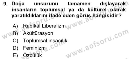 Yeni Toplumsal Hareketler Dersi 2024 - 2025 Yılı (Final) Dönem Sonu Sınav Soruları 9. Soru