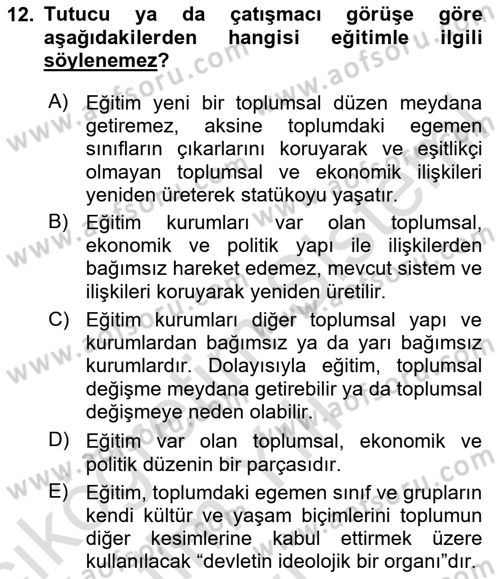 Yeni Toplumsal Hareketler Dersi 2024 - 2025 Yılı Yaz Okulu Sınav Soruları 12. Soru