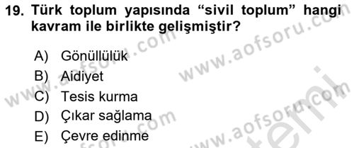 Yeni Toplumsal Hareketler Dersi 2024 - 2025 Yılı Yaz Okulu Sınav Soruları 19. Soru
