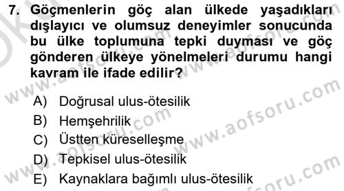 Yeni Toplumsal Hareketler Dersi 2024 - 2025 Yılı Yaz Okulu Sınav Soruları 7. Soru