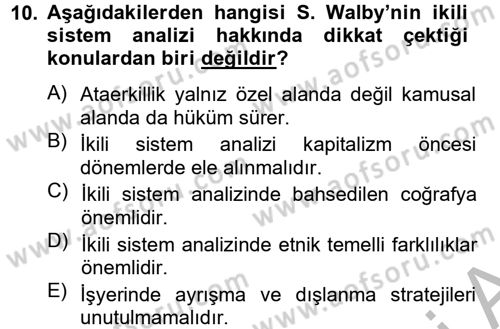 Toplumsal Cinsiyet Çalışmaları Dersi 2012 - 2013 Yılı (Vize) Ara Sınav Soruları 10. Soru