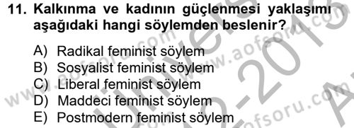 Toplumsal Cinsiyet Çalışmaları Dersi 2012 - 2013 Yılı (Vize) Ara Sınav Soruları 11. Soru