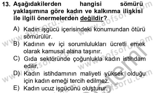 Toplumsal Cinsiyet Çalışmaları Dersi 2012 - 2013 Yılı (Vize) Ara Sınav Soruları 13. Soru