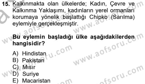 Toplumsal Cinsiyet Çalışmaları Dersi 2012 - 2013 Yılı (Vize) Ara Sınav Soruları 15. Soru