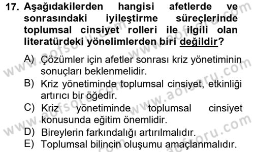 Toplumsal Cinsiyet Çalışmaları Dersi 2012 - 2013 Yılı (Vize) Ara Sınav Soruları 17. Soru