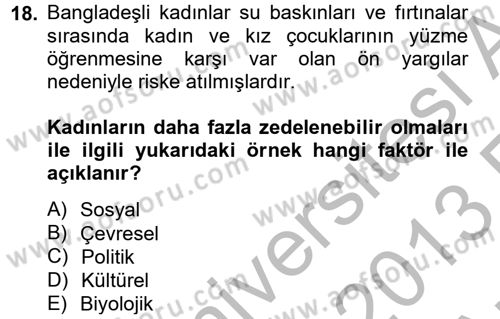 Toplumsal Cinsiyet Çalışmaları Dersi 2012 - 2013 Yılı (Vize) Ara Sınav Soruları 18. Soru