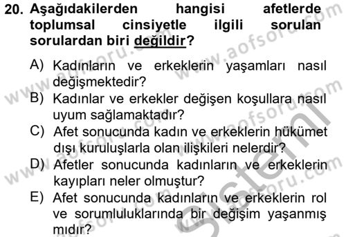 Toplumsal Cinsiyet Çalışmaları Dersi 2012 - 2013 Yılı (Vize) Ara Sınav Soruları 20. Soru