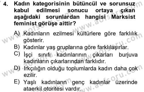 Toplumsal Cinsiyet Çalışmaları Dersi 2012 - 2013 Yılı (Vize) Ara Sınav Soruları 4. Soru