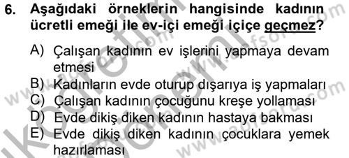 Toplumsal Cinsiyet Çalışmaları Dersi 2012 - 2013 Yılı (Vize) Ara Sınav Soruları 6. Soru