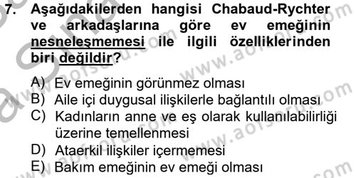 Toplumsal Cinsiyet Çalışmaları Dersi 2012 - 2013 Yılı (Vize) Ara Sınav Soruları 7. Soru