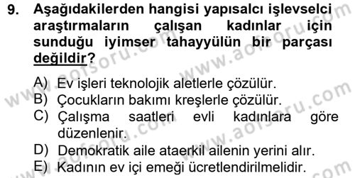 Toplumsal Cinsiyet Çalışmaları Dersi 2012 - 2013 Yılı (Vize) Ara Sınav Soruları 9. Soru