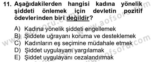 Toplumsal Cinsiyet Çalışmaları Dersi 2012 - 2013 Yılı (Final) Dönem Sonu Sınav Soruları 11. Soru