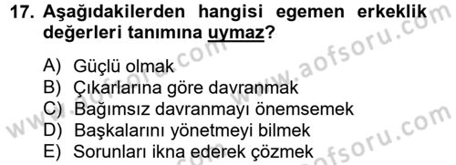 Toplumsal Cinsiyet Çalışmaları Dersi 2012 - 2013 Yılı (Final) Dönem Sonu Sınav Soruları 17. Soru