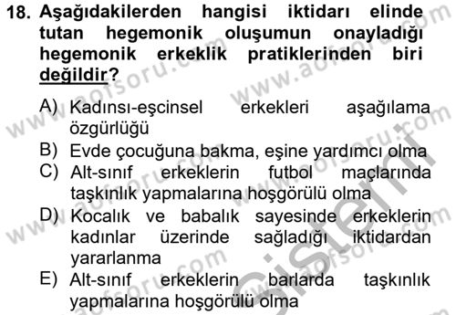 Toplumsal Cinsiyet Çalışmaları Dersi 2012 - 2013 Yılı (Final) Dönem Sonu Sınav Soruları 18. Soru