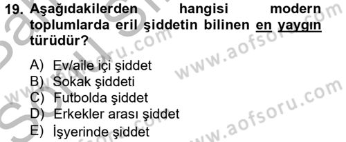 Toplumsal Cinsiyet Çalışmaları Dersi 2012 - 2013 Yılı (Final) Dönem Sonu Sınav Soruları 19. Soru